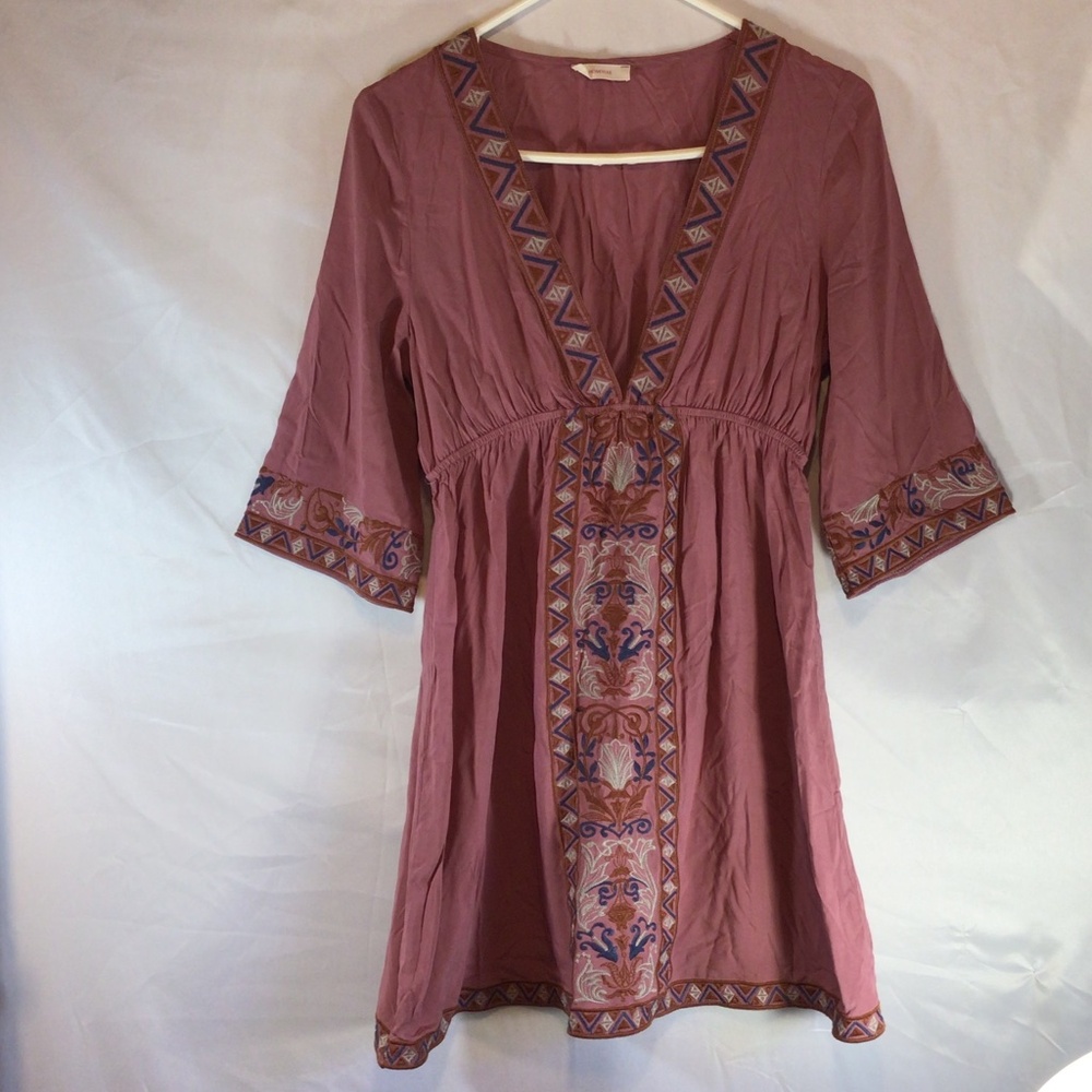 Honeylee size XXS tunic  dress dusty rose embroidered prairie folk art fairy